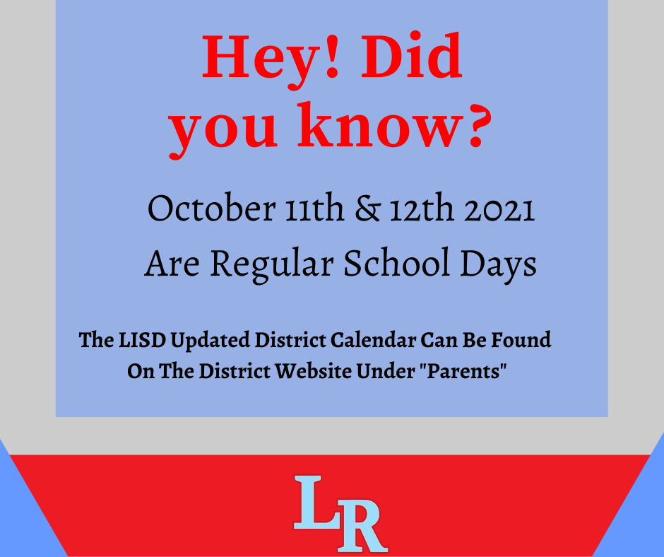 Regular School Day on Oct 11 and 12, 2021